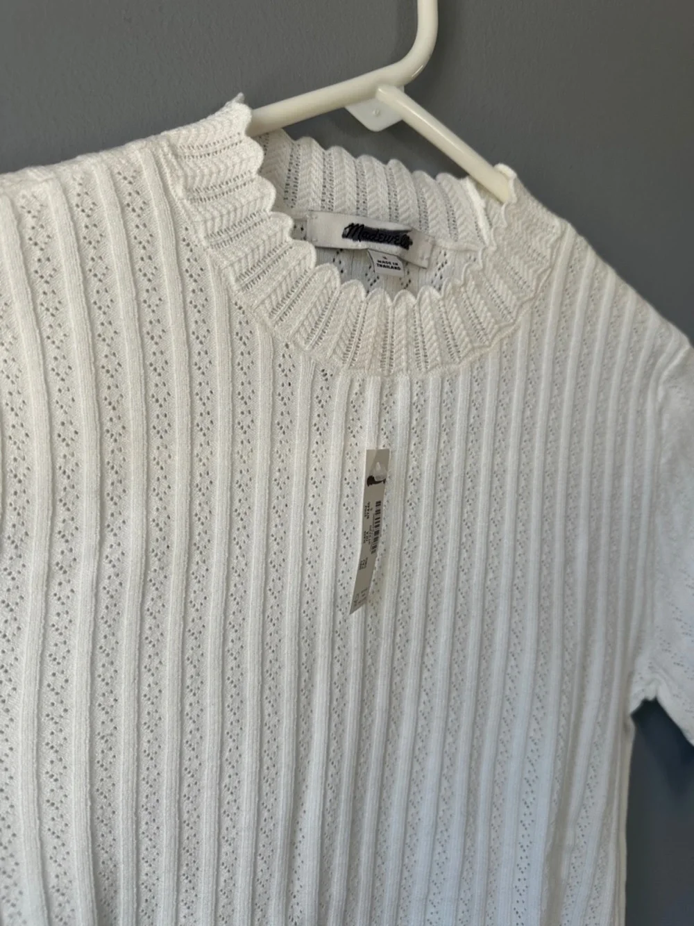 Madewell NWT Pointelle-Stitch Mockneck Sweater Tee white women’s small - Picture 6 of 10